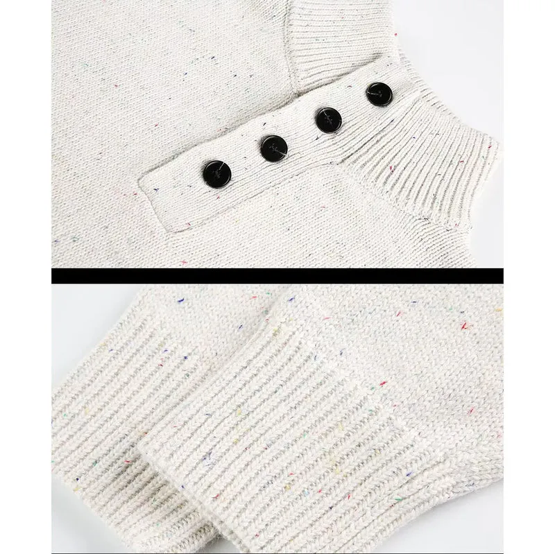 Herren Grobstrick Pullover mit Stehkragen und Knopfdetail Drune