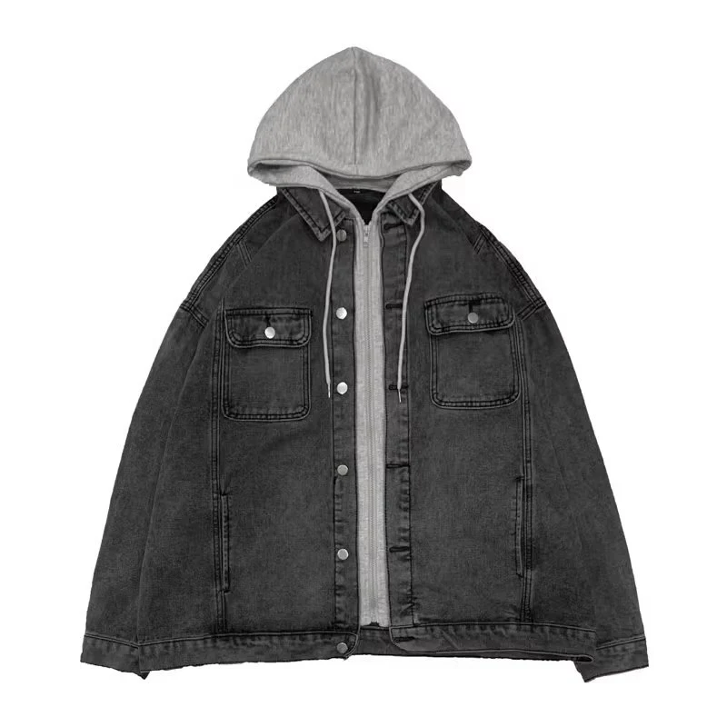 Damen Lässige Oversized Denimjacke mit Kapuze Drune
