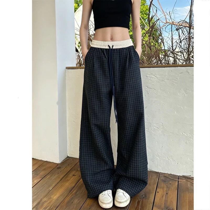 Damen Lässige Karohose mit elastischem Bund Drune
