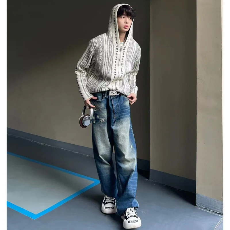 Herren Urbaner Strickpullover mit Kapuze und grafischem Design Drune