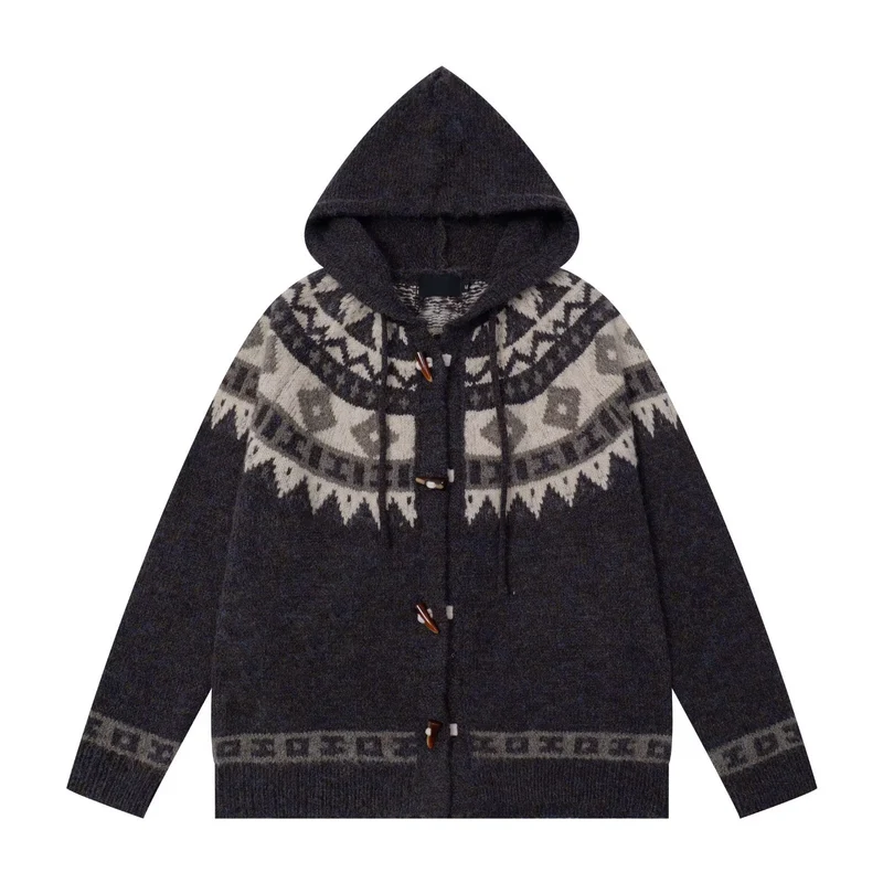 Herren Strickjacke mit Kapuze und grafischem Muster Drune