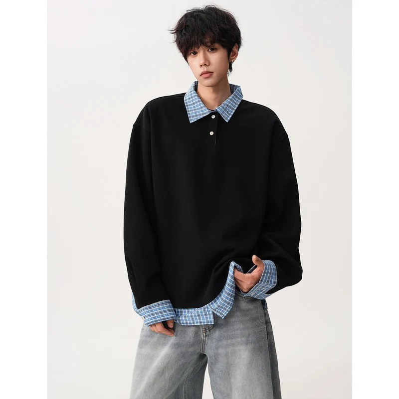 Herren Relaxed Fit Pullover mit abnehmbaren Hemdkragen Drune
