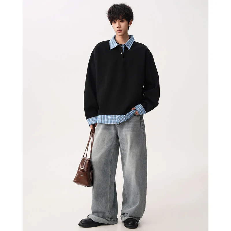 Herren Relaxed Fit Pullover mit abnehmbaren Hemdkragen Drune