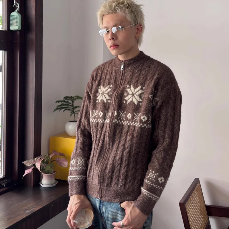 Herren Pullover mit Zipper und geometrischem Muster Drune