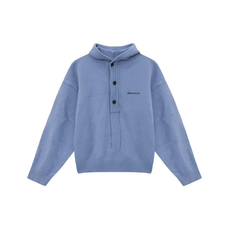 Herren Oversized Strickpullover mit Kapuze und Knopfleiste Drune