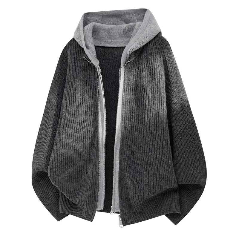 Herren Oversized Strickjacke mit Kapuze und Reißverschluss Drune