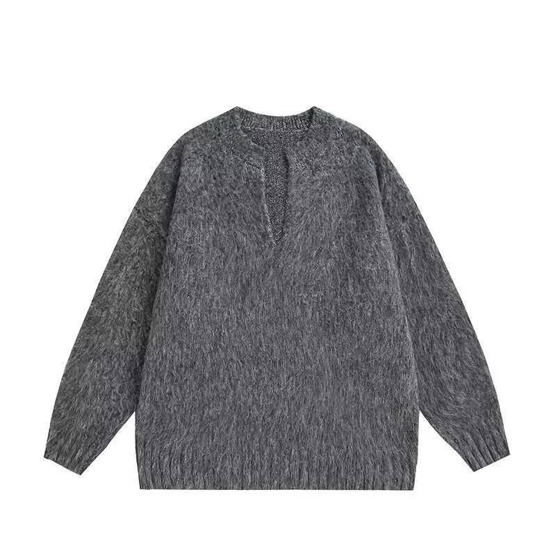 Herren Oversized Grobstrickpullover mit V-Ausschnitt Drune