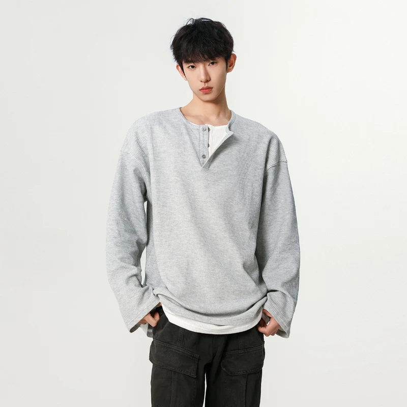 Herren Modisches Oversized-Henley-Shirt mit strukturierter Oberfläche Drune
