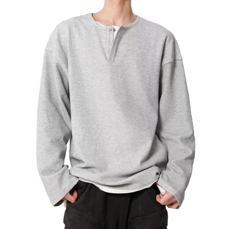 Herren Modisches Oversized-Henley-Shirt mit strukturierter Oberfläche Drune