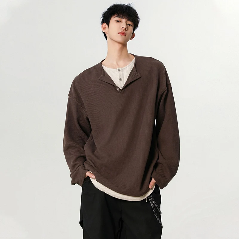 Herren Modisches Oversized-Henley-Shirt mit strukturierter Oberfläche Drune