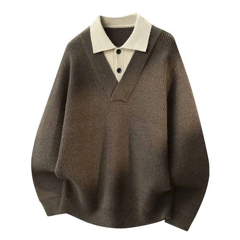 Herren Modischer V-Ausschnitt Pullover mit strukturierten Rippdetails Drune