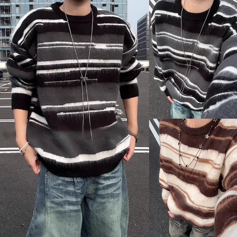 Herren Modischer Strickpullover mit Streifen Drune