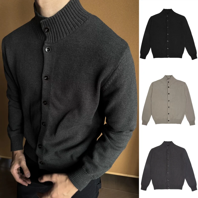 Herren Modischer Strickpullover mit Stehkragen und Knopfleiste Drune