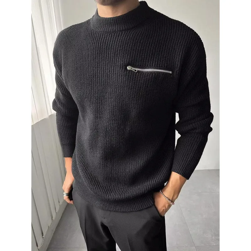 Herren Modischer Strickpullover mit Reißverschlusstasche Drune