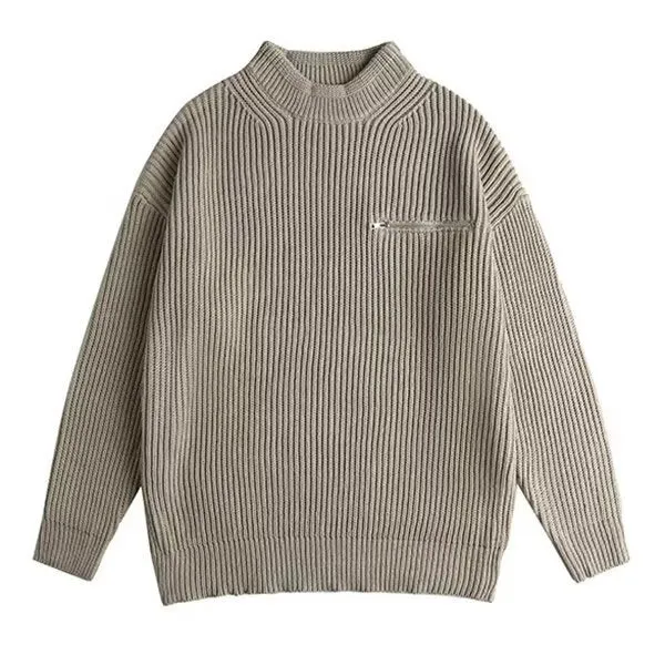 Herren Modischer Strickpullover mit Reißverschlusstasche Drune
