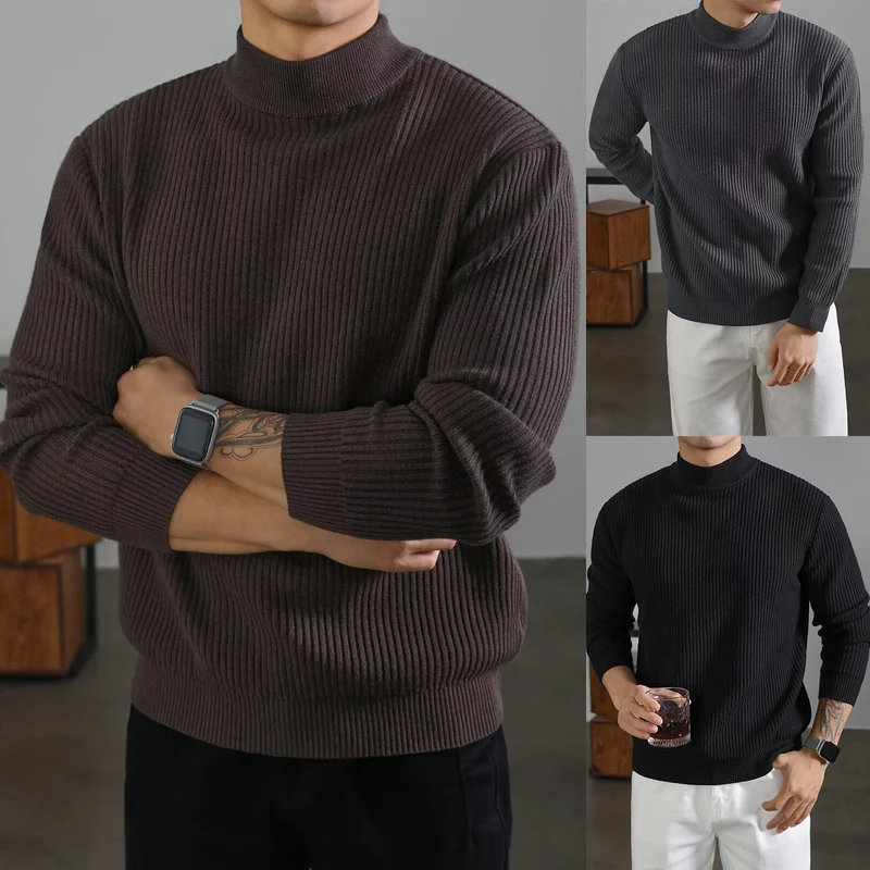 Herren Modischer Rollkragenpullover aus Rippstrick Drune