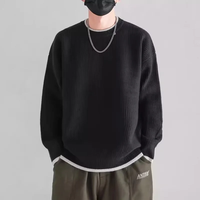 Herren Modischer Rippstrickpullover mit Rundhalsausschnitt Drune