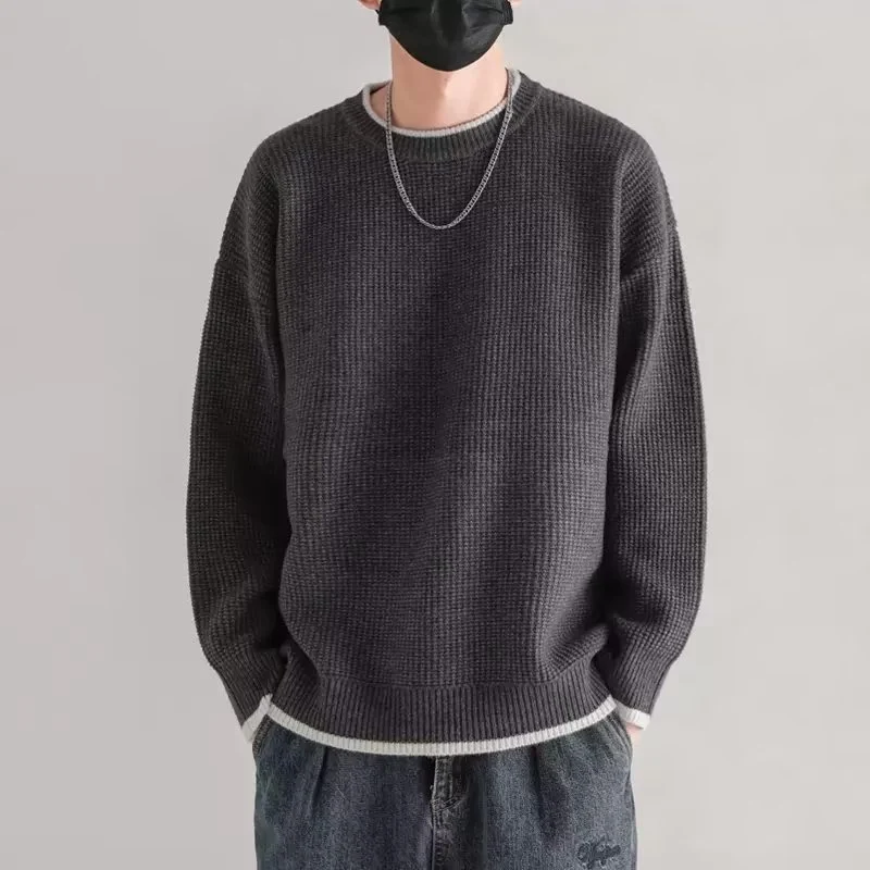 Herren Modischer Rippstrickpullover mit Rundhalsausschnitt Drune