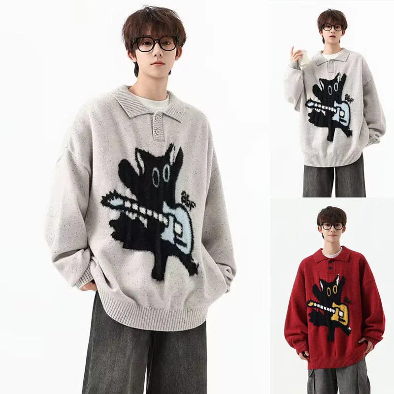 Herren Modischer Pullover mit Kunstmotiv Drune