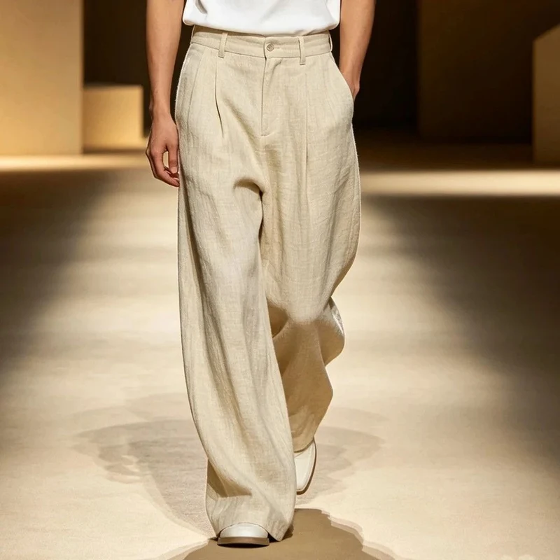 Herren Bequeme und lässige Leinen-Relaxed Fit Hose Drune