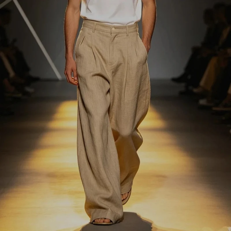 Herren Bequeme und lässige Leinen-Relaxed Fit Hose Drune