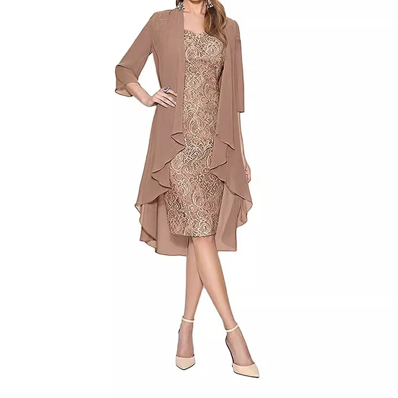 Damen nan Chiffon-Abendkleid mit Bolero und asymmetrischem Lagenrock Drune