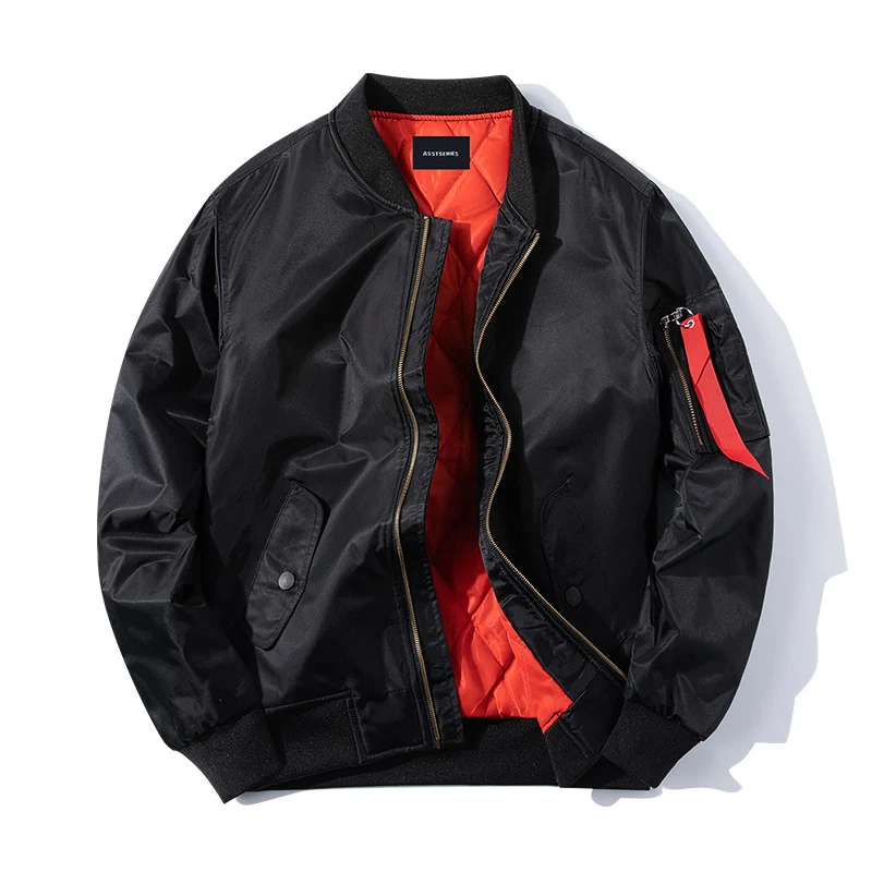 Men's pilot-style insulated zip-front bomber with quilted lining sleeve utility pocket and snap waist pockets Drune