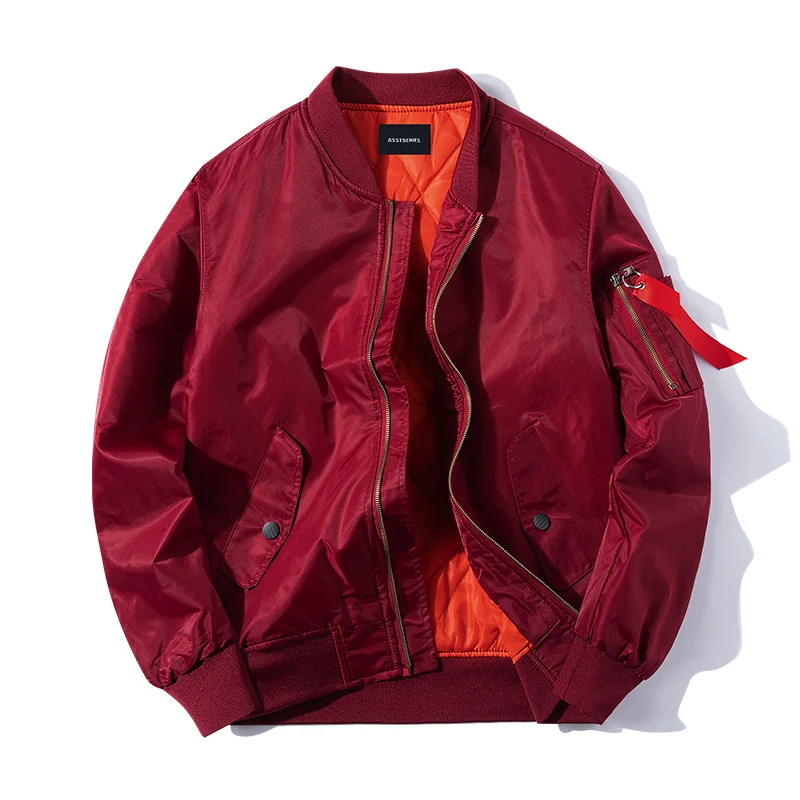 Men's pilot-style insulated zip-front bomber with quilted lining sleeve utility pocket and snap waist pockets Drune
