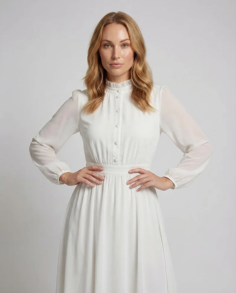 Damen Chiffon Maxikleid Rüschen