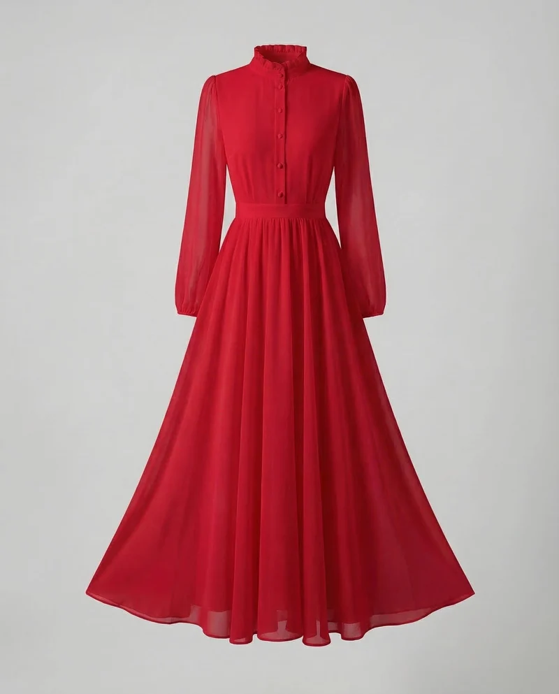 Damen Chiffon Maxikleid Rüschen