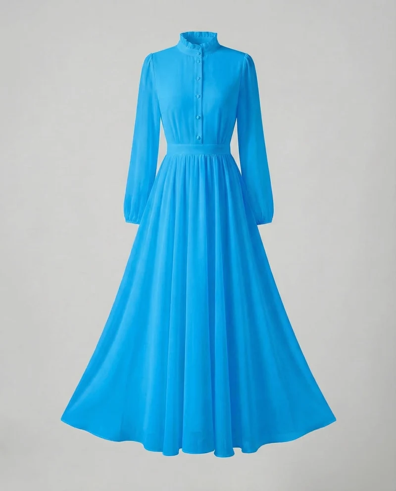 Damen Chiffon Maxikleid Rüschen