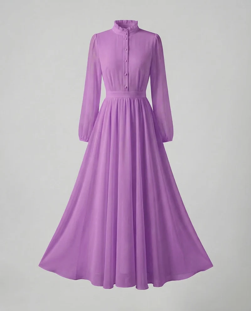 Damen Chiffon Maxikleid Rüschen