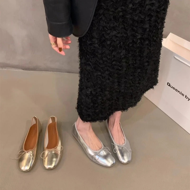 Damen Ballerinas mit funkelnder Metallic-Oberfläche und zartem Schleifendesign Drune