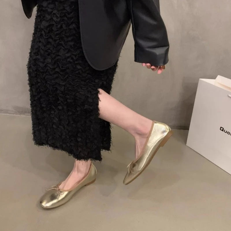 Damen Ballerinas mit funkelnder Metallic-Oberfläche und zartem Schleifendesign Drune