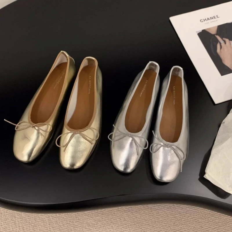 Damen Ballerinas mit funkelnder Metallic-Oberfläche und zartem Schleifendesign Drune