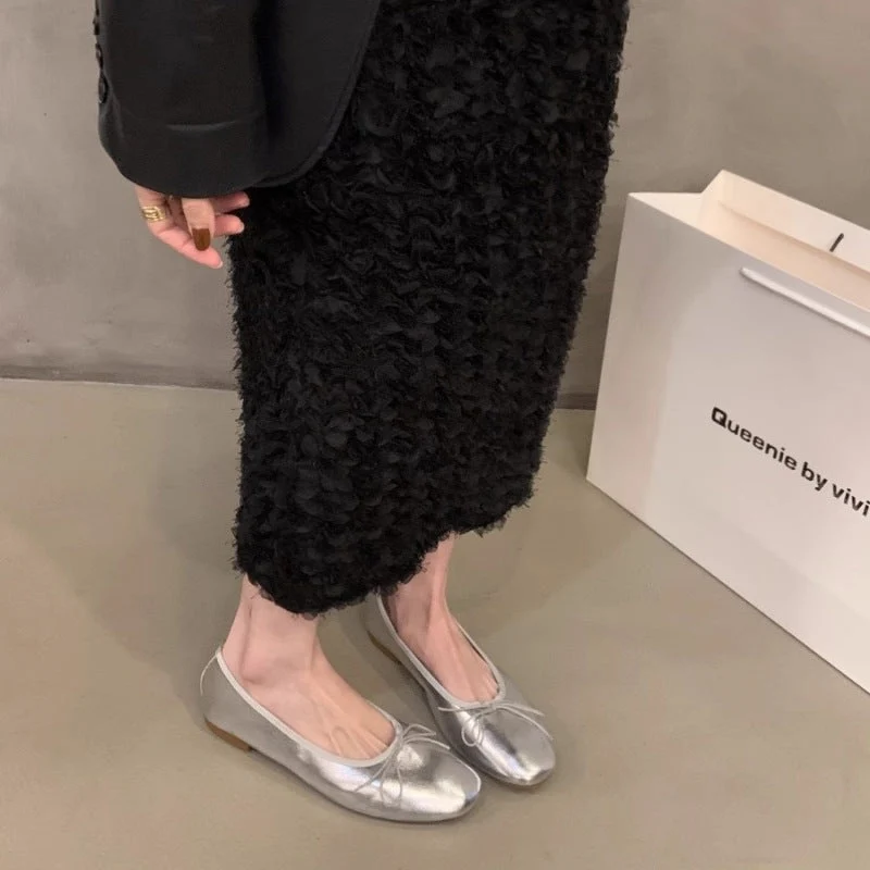 Damen Ballerinas mit funkelnder Metallic-Oberfläche und zartem Schleifendesign Drune