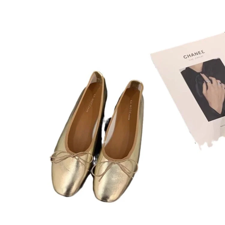 Damen Ballerinas mit funkelnder Metallic-Oberfläche und zartem Schleifendesign Drune