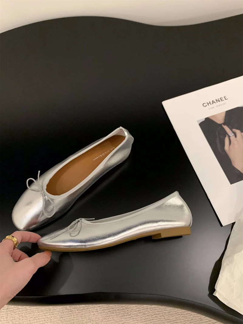 Damen Ballerinas mit funkelnder Metallic-Oberfläche und zartem Schleifendesign Drune