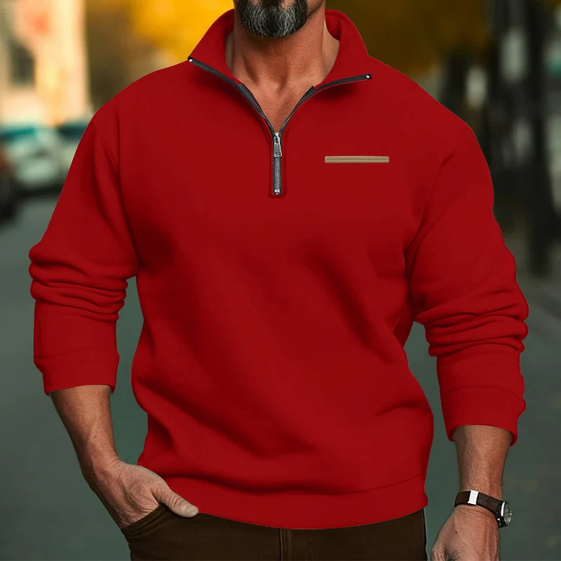 Herren nan hochwertiger Sweatpullover mit Metall-Halbzip, verstärktem Stehkragen und dezenter Brustpaspel Drune