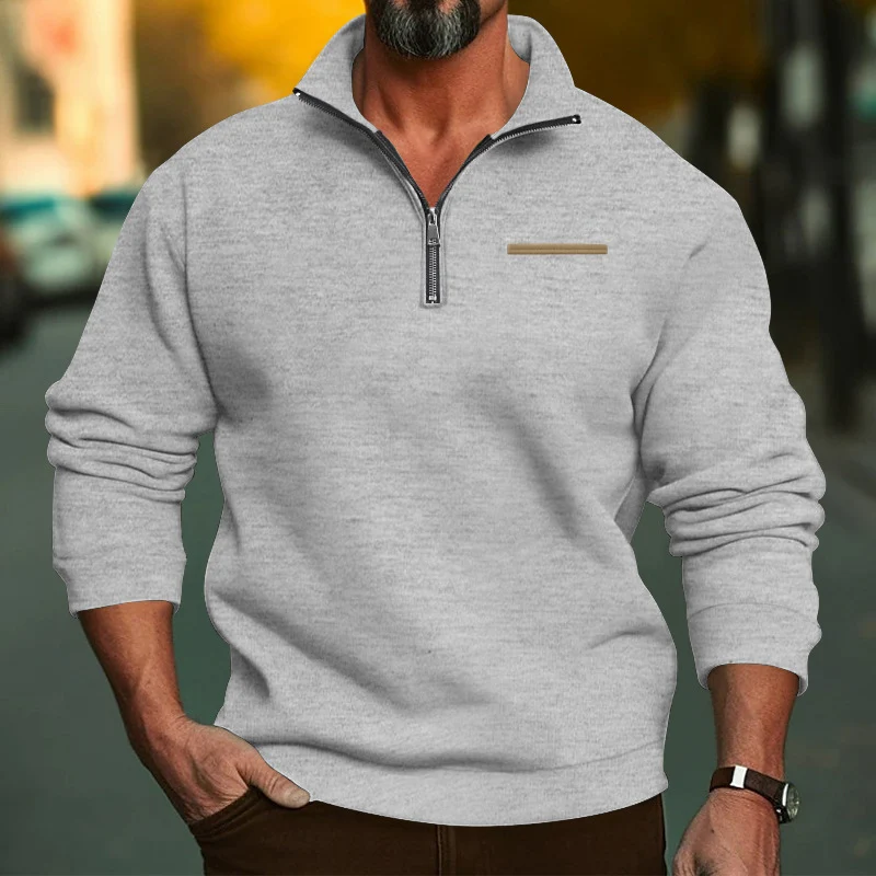 Herren nan hochwertiger Sweatpullover mit Metall-Halbzip, verstärktem Stehkragen und dezenter Brustpaspel Drune