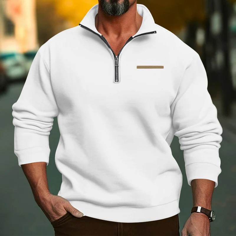 Herren nan hochwertiger Sweatpullover mit Metall-Halbzip, verstärktem Stehkragen und dezenter Brustpaspel Drune