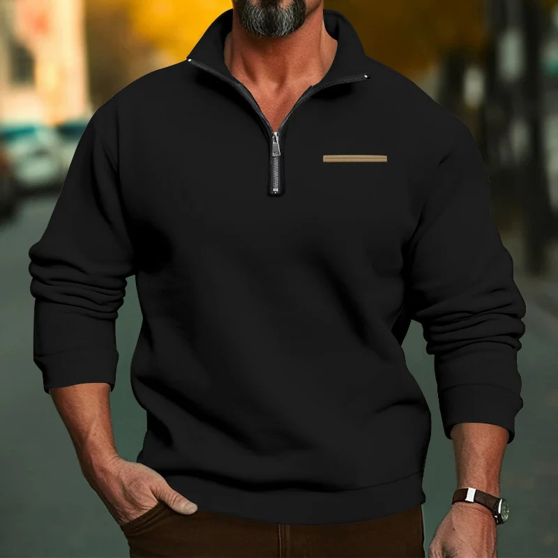 Herren nan hochwertiger Sweatpullover mit Metall-Halbzip, verstärktem Stehkragen und dezenter Brustpaspel Drune