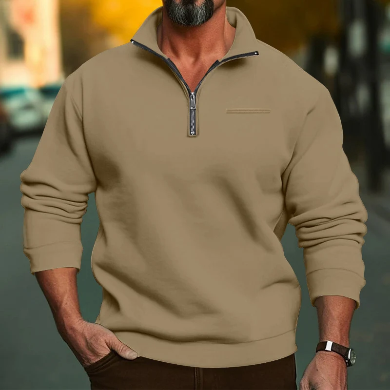 Herren nan hochwertiger Sweatpullover mit Metall-Halbzip, verstärktem Stehkragen und dezenter Brustpaspel Drune