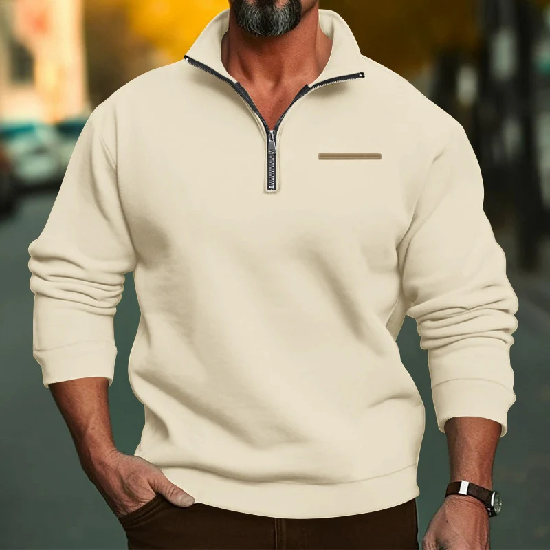 Herren nan hochwertiger Sweatpullover mit Metall-Halbzip, verstärktem Stehkragen und dezenter Brustpaspel Drune