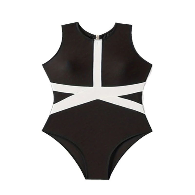Damen Einteiliger Badeanzug mit sportlichem Reißverschluss und stylischem Farbblock-Design Drune