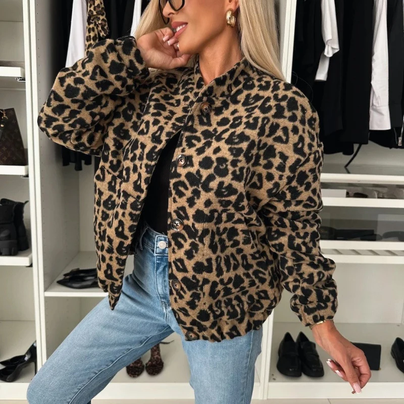 Damen Trendige Leo-Fleecejacke mit lässigem Schnitt Drune