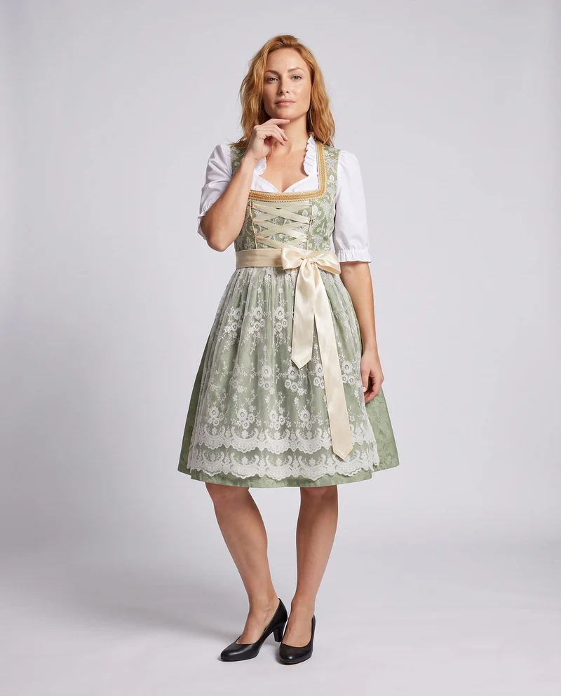 Damen Trachtenkleid mit floralen Applikationen und elegantem Taillengürtel Drune