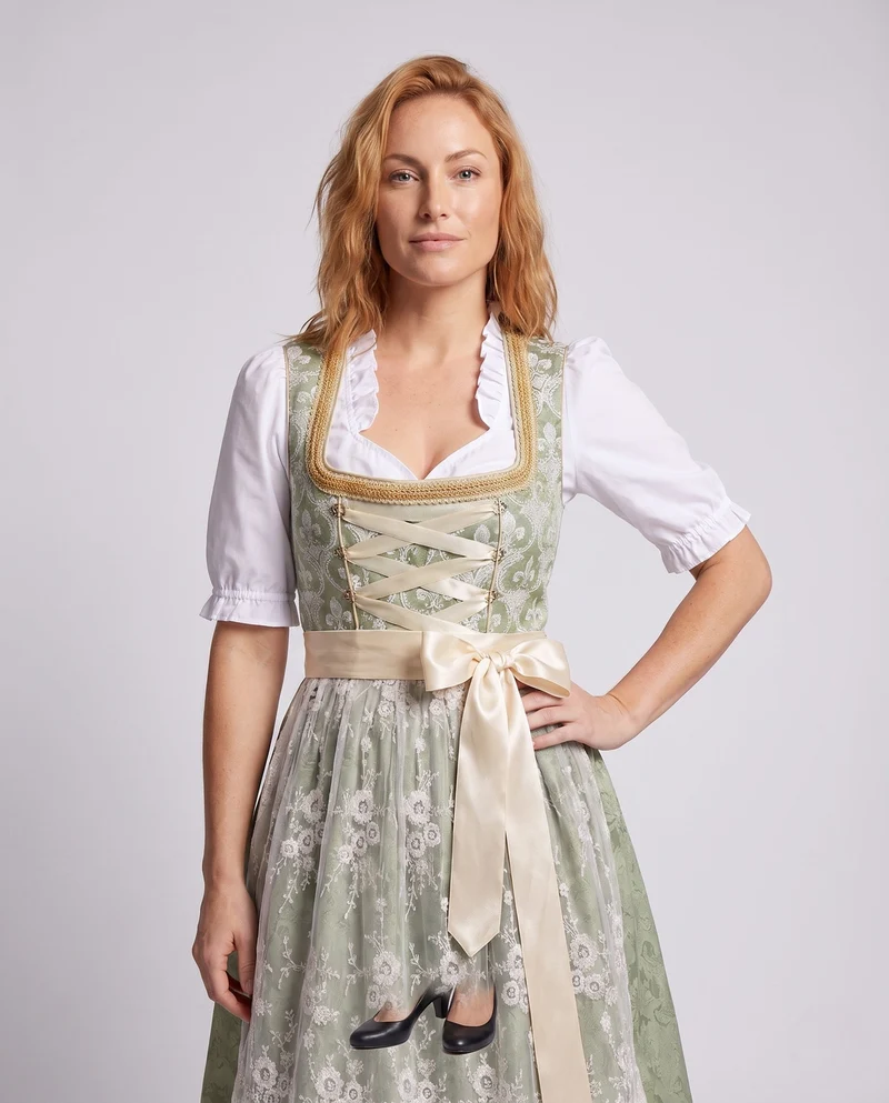 Damen Trachtenkleid mit floralen Applikationen und elegantem Taillengürtel Drune