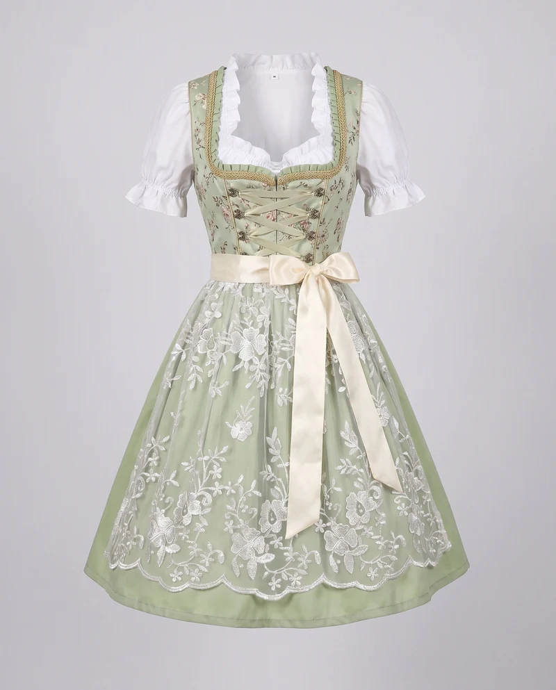 Damen Trachtenkleid mit floralen Applikationen und elegantem Taillengürtel Drune