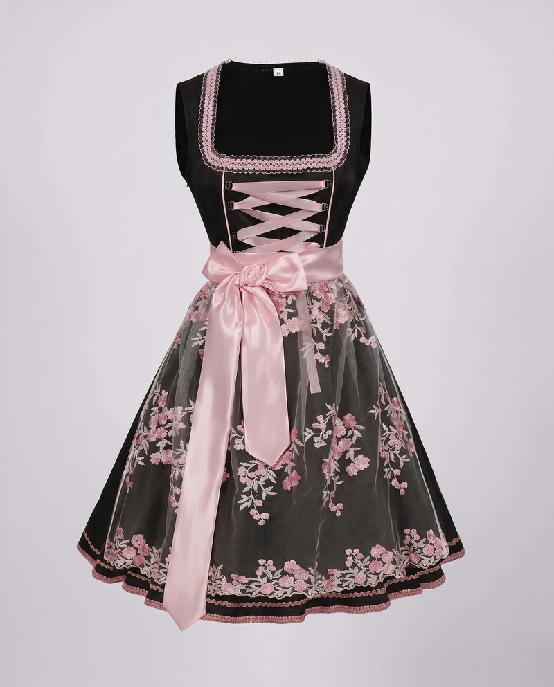 Damen Trachtenkleid mit floralen Applikationen und elegantem Taillengürtel Drune